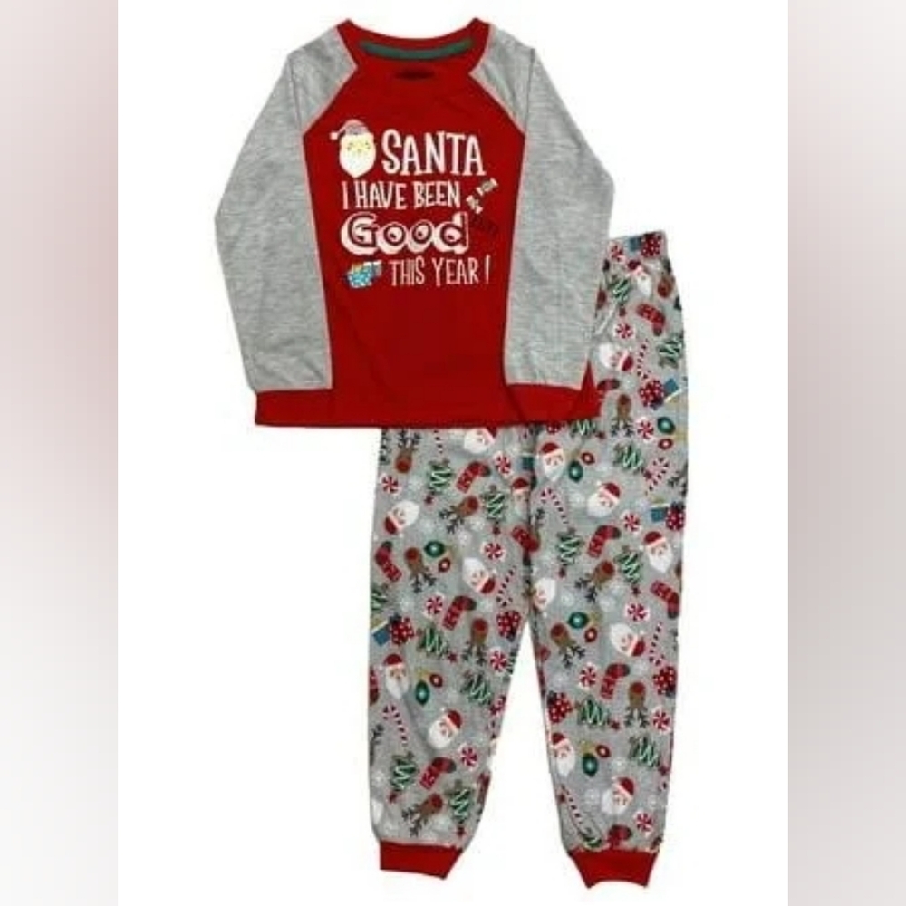 Festive Santa Kids Pajama Set - Red and Gray